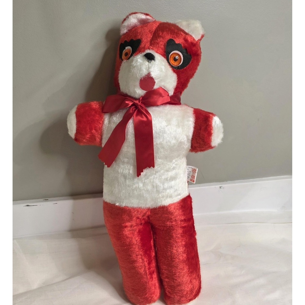Vintage‎ Genie Toys Red White Teddy Bear Plush Medium Stuffed Animal Hearts